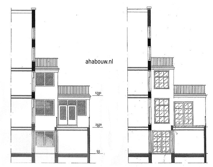 bouwtekening gevel achterhuis rijksmonument 